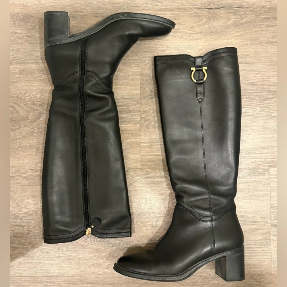 Salvatore Ferragamo Black Leather Riding Boots - Picture 6 of 11